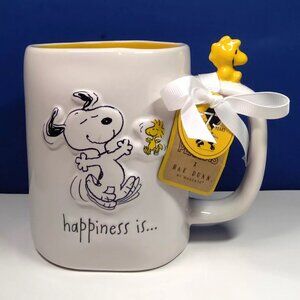 Rae Dunn Peanuts Snoopy 3D Woodstock Happiness Is Ceramic Mug 75th Anniversary